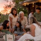 Family bonding during rustic wedding weekend outdoors
