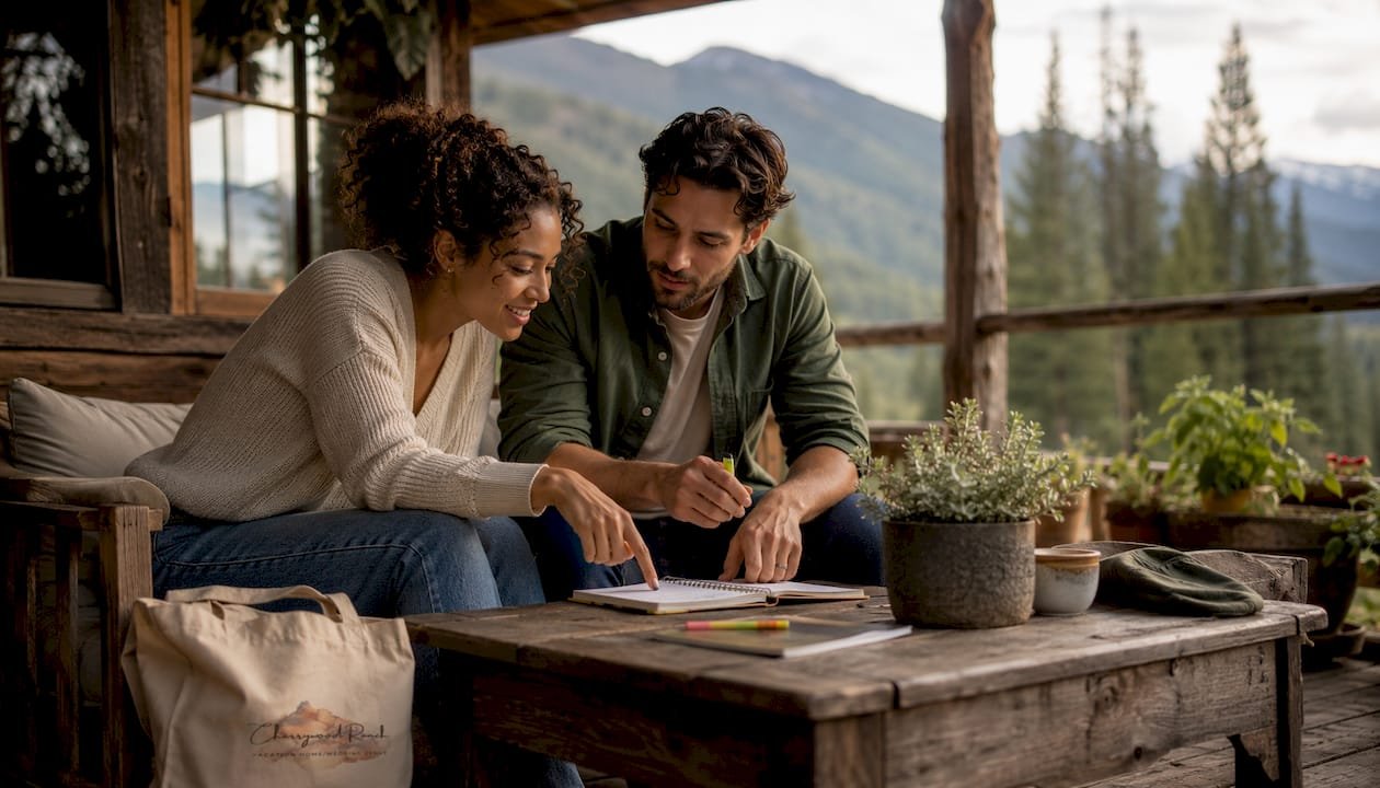 Couple planning wedding weekend lodging
