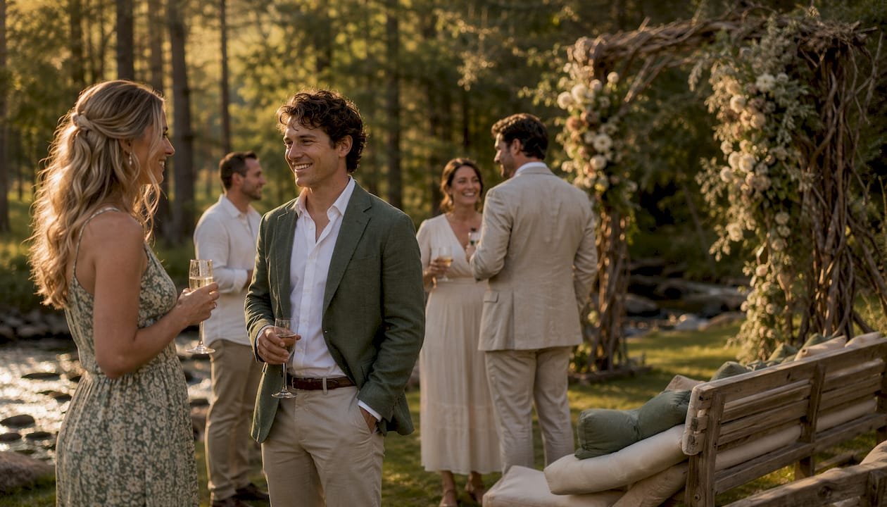 Intimate wedding venue near mountain stream