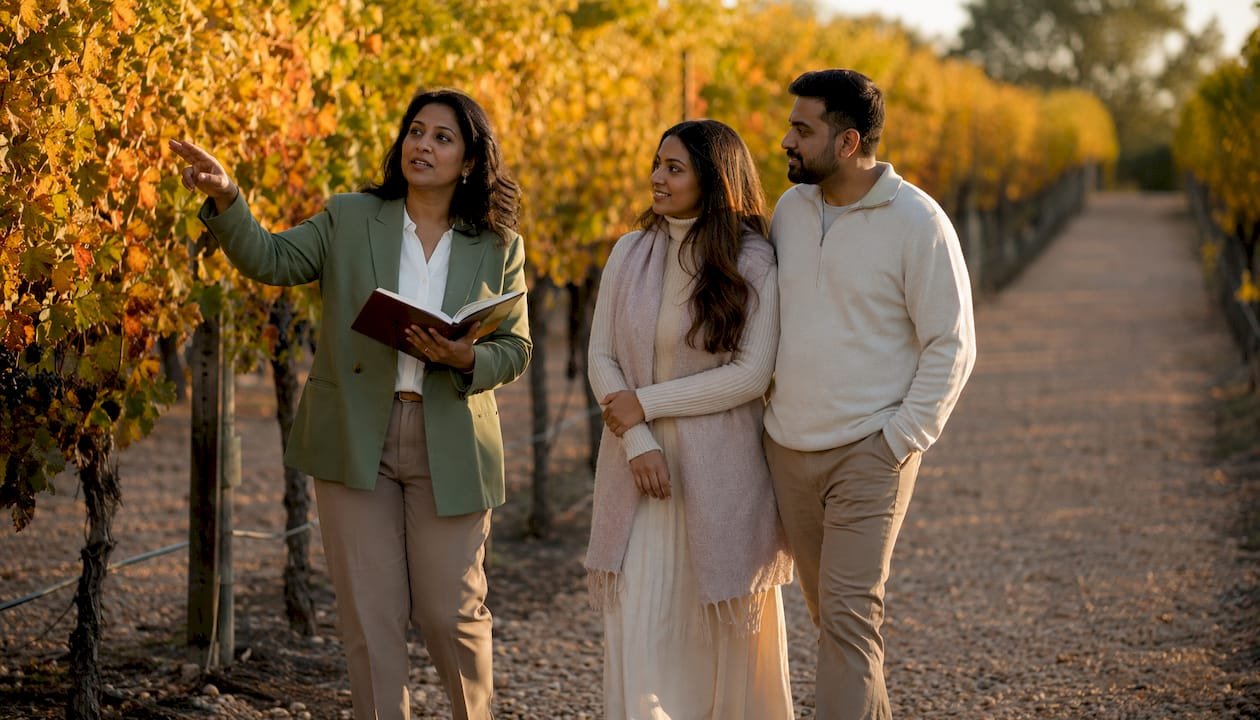 Planner touring couple at wedding venue