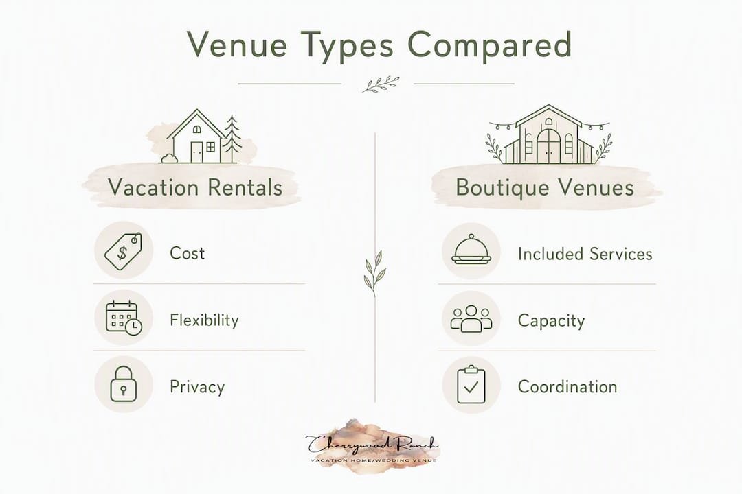 Infographic comparing vacation rentals and boutique venues for weddings
