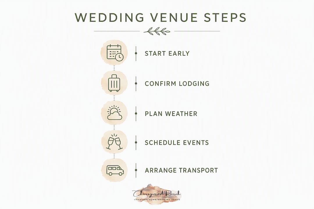 Infographic listing steps for planning mountain wedding venues