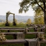 Outdoor intimate mountain wedding ceremony setup