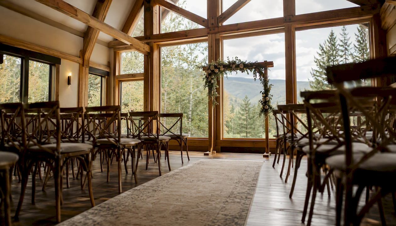 Indoor rustic lodge wedding setup