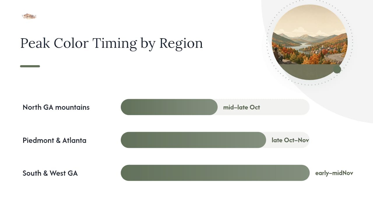 Timeline diagram of fall color peak timing by Georgia region