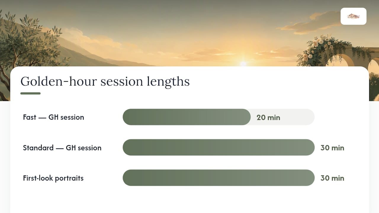 Golden hour wedding timeline across three scheduling options