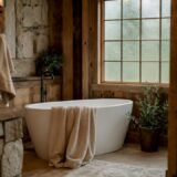 Rustic lodge bedroom with inviting bed