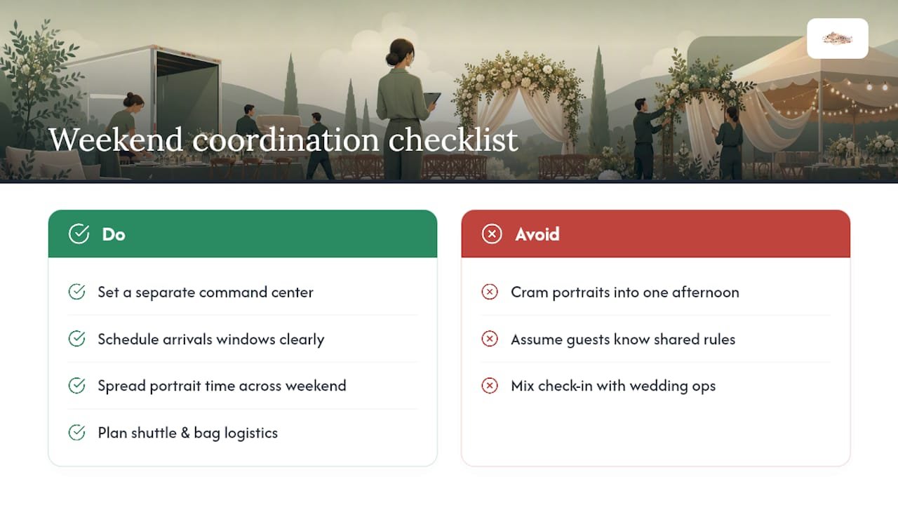 Coordinating a Full Weekend, Not Just One Day — overview diagram