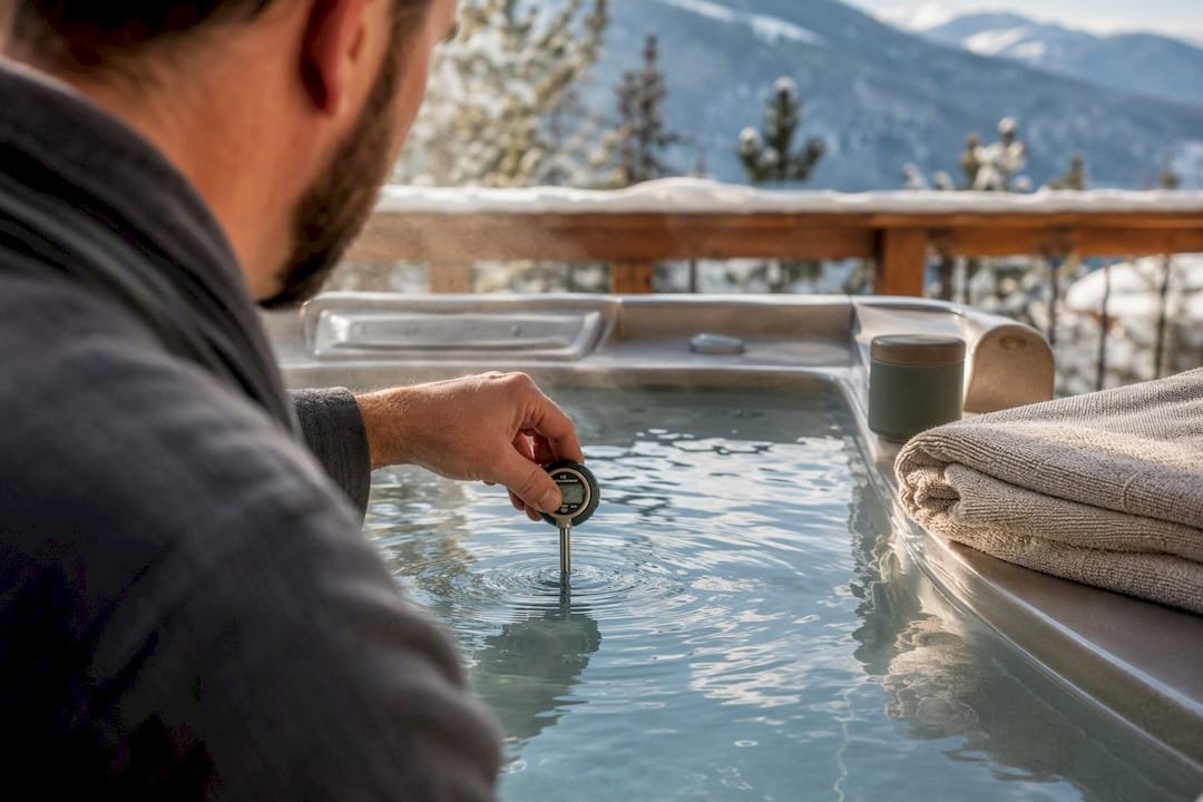 Host checking hot tub water temperature