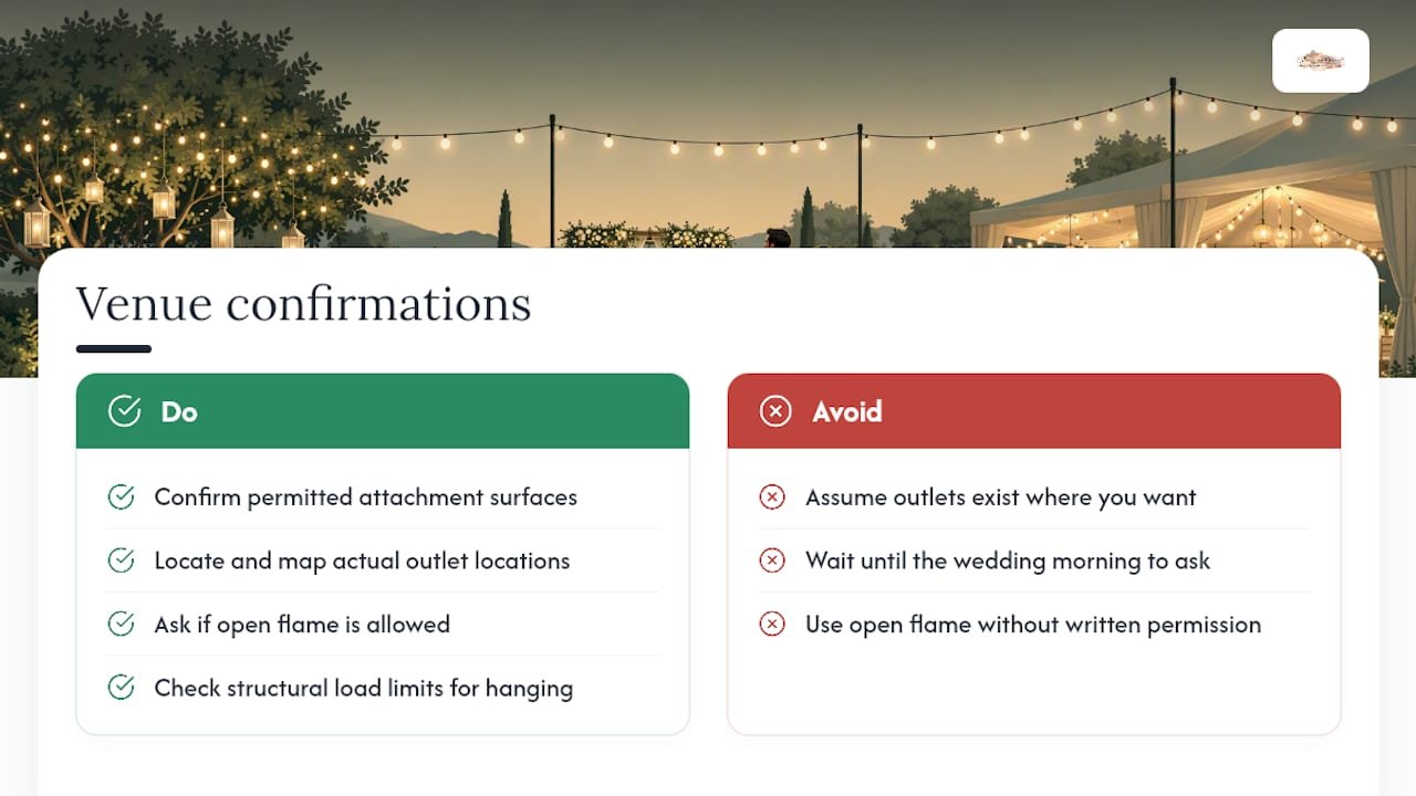 Five-part outdoor wedding lighting venue checklist