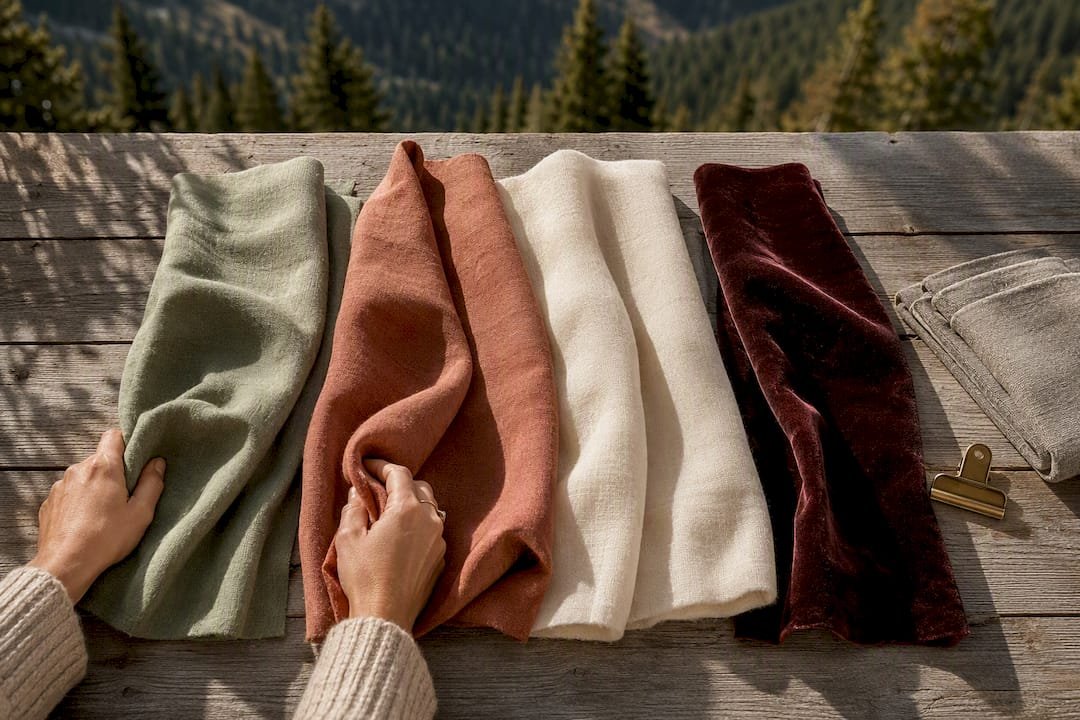 Wedding fabric swatches tested in mountain sunlight