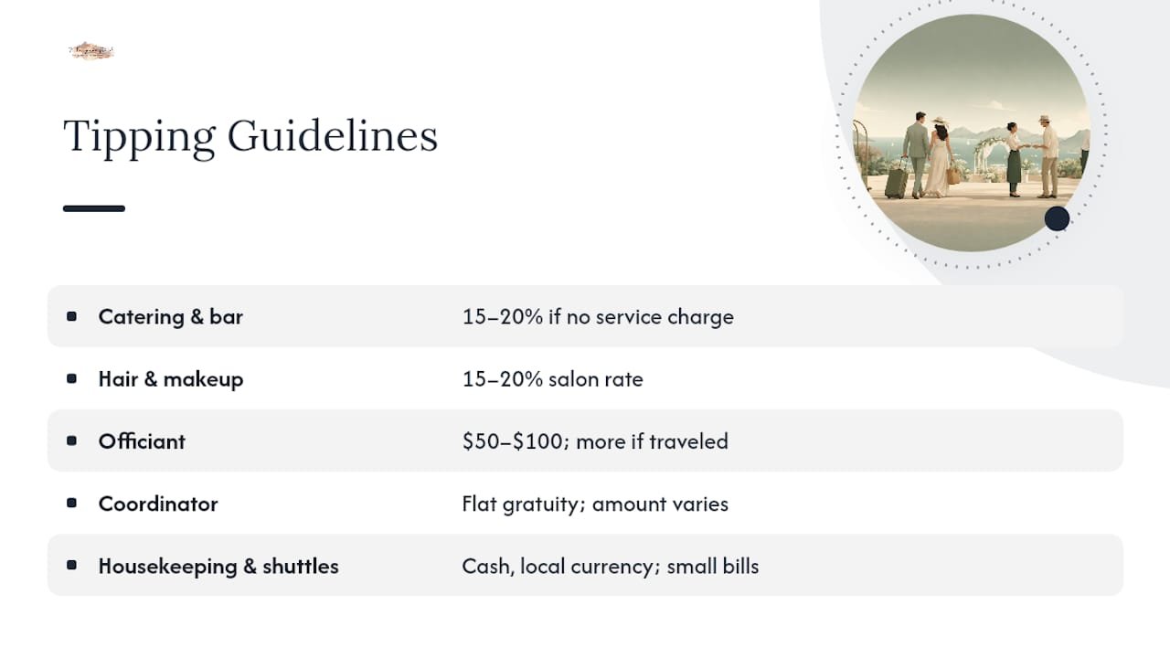 Destination wedding tipping guidelines comparison