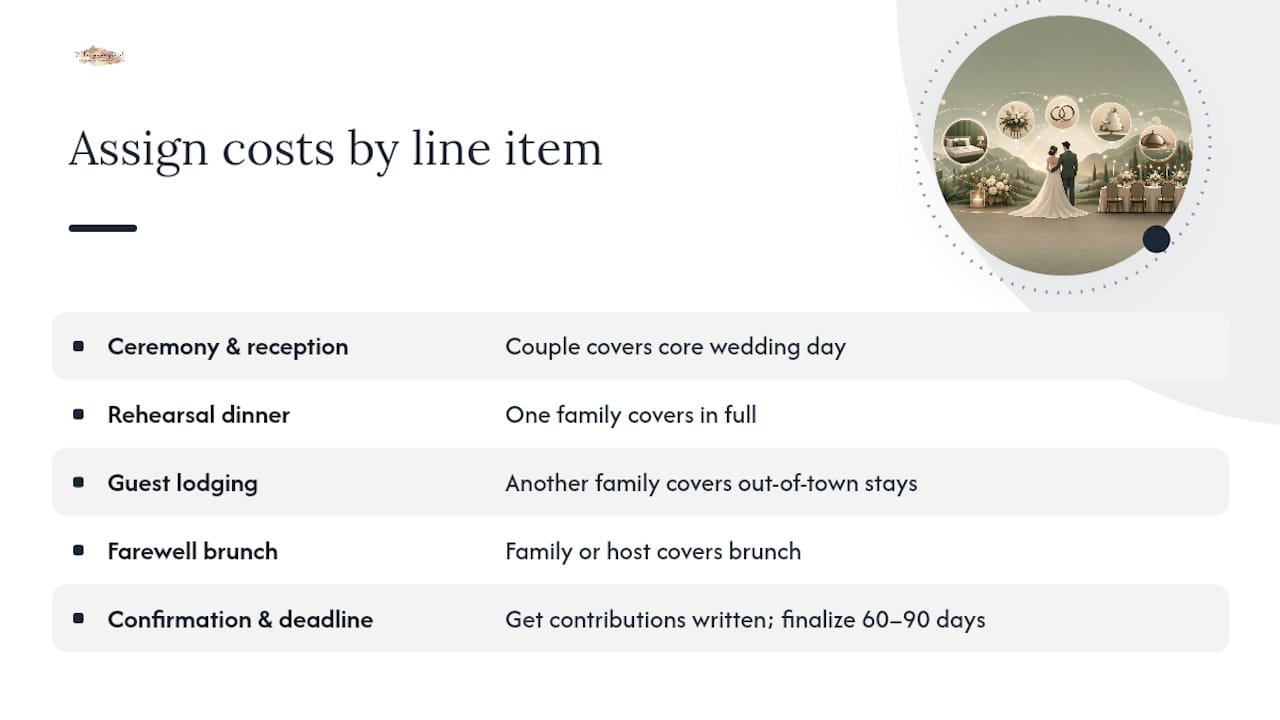 Wedding weekend expenses assigned by contributor