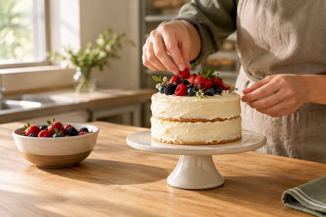 Small cake decorated with local berries
