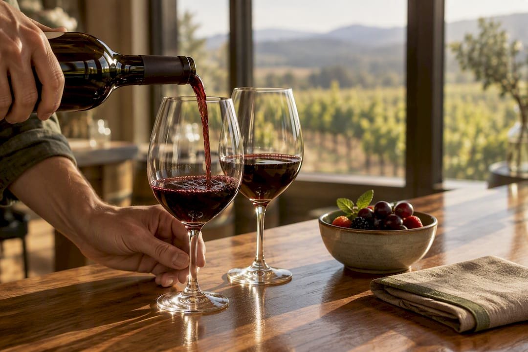 Wine being poured during a winery tasting