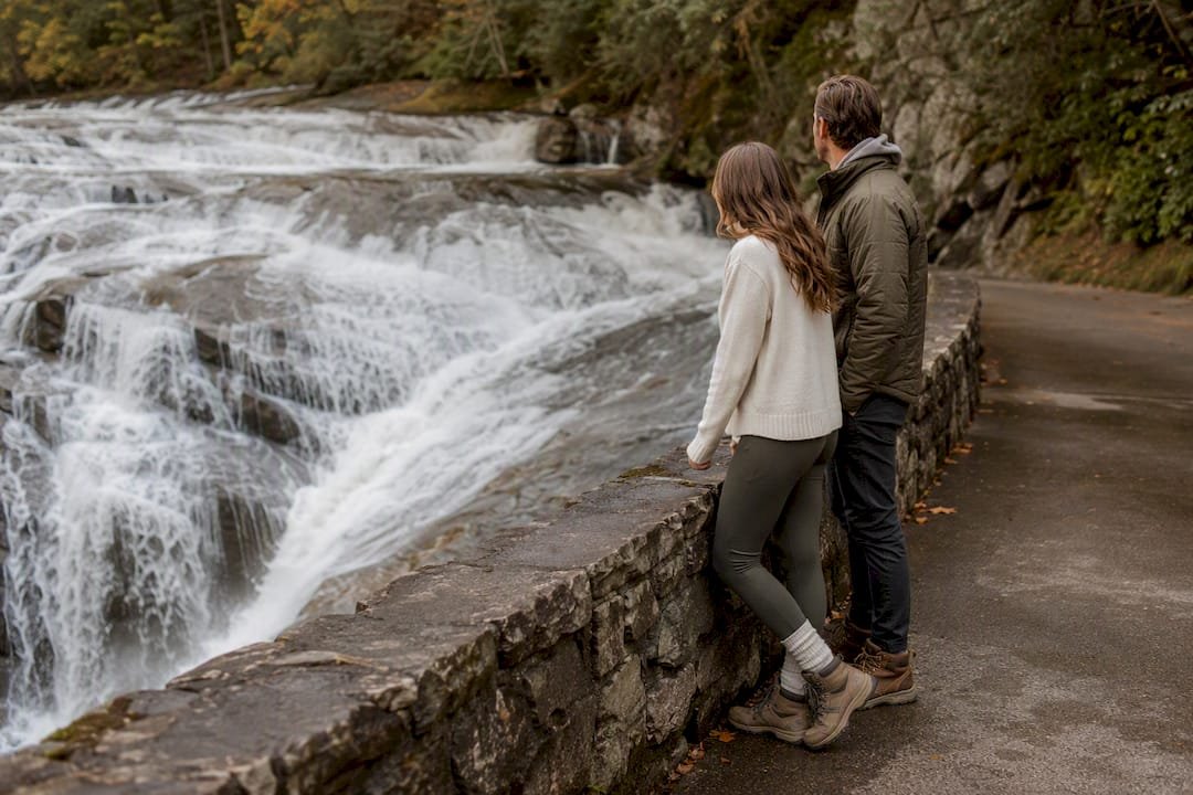 Couple viewing a North Georgia waterfall overlook