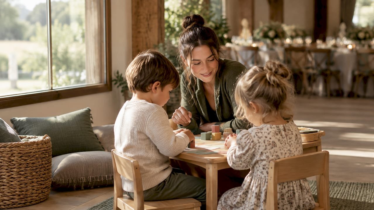 Childcare professional supervising children at wedding