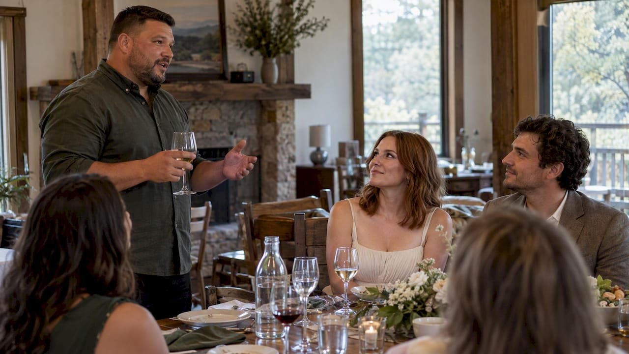 Guest giving a toast at an intimate wedding dinner