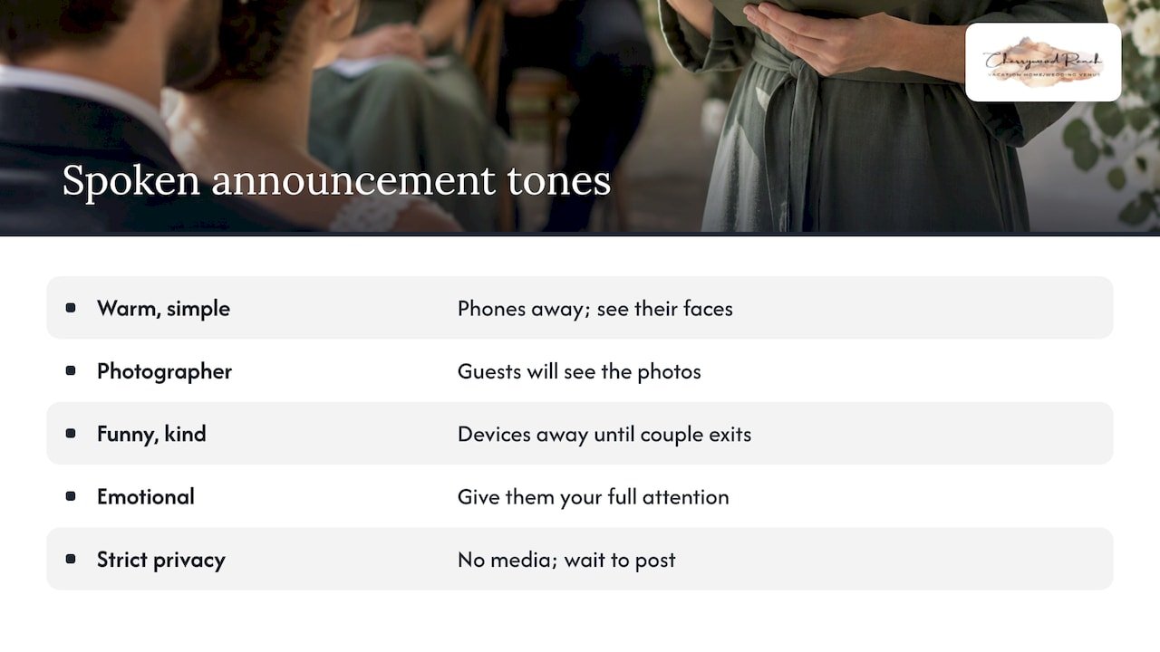 Five tone options for unplugged ceremony wording