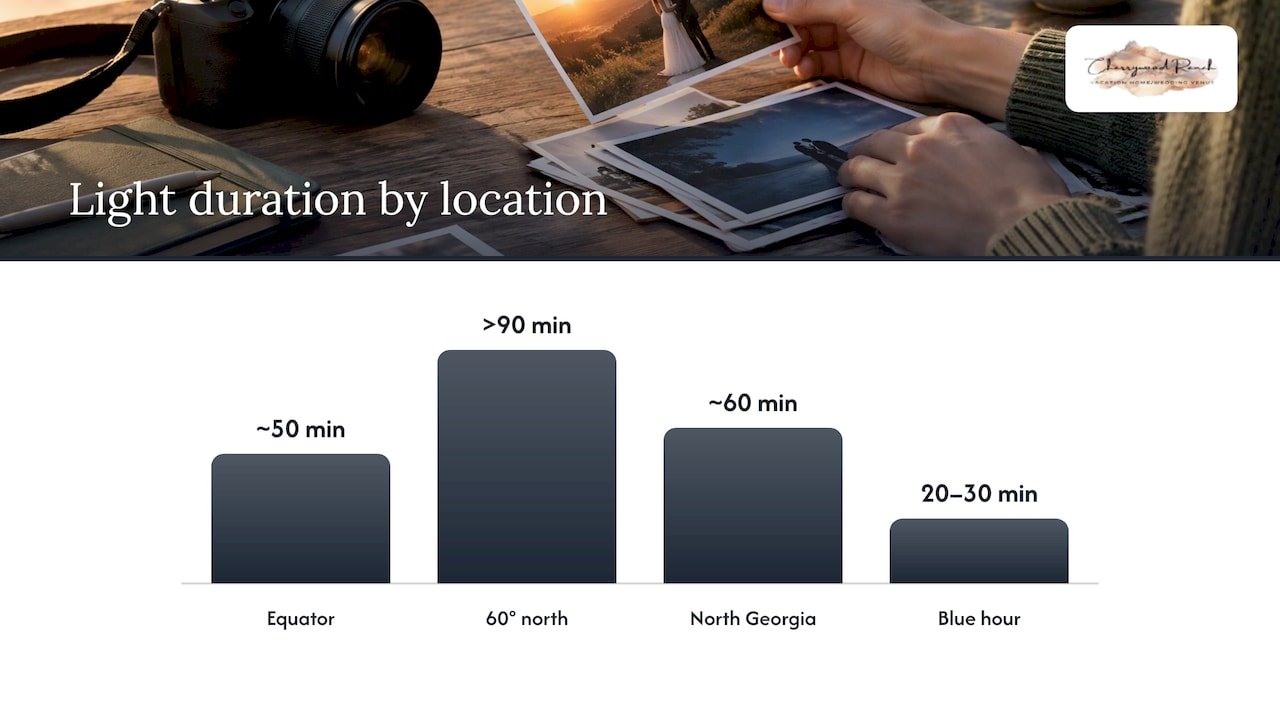Typical golden hour and blue hour durations