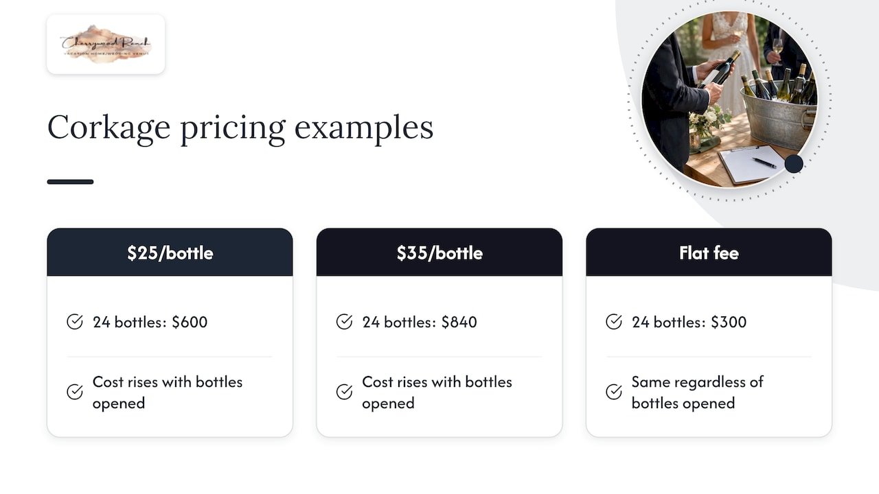 Example corkage totals at three fee amounts